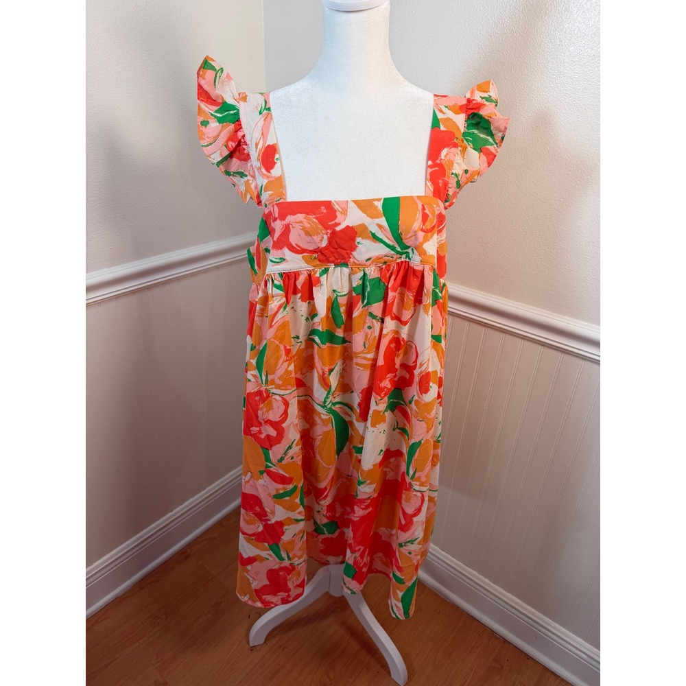 Meet me in Santorini Floral‎ Flutter Sleeve Square Neck Midi Dress Size S